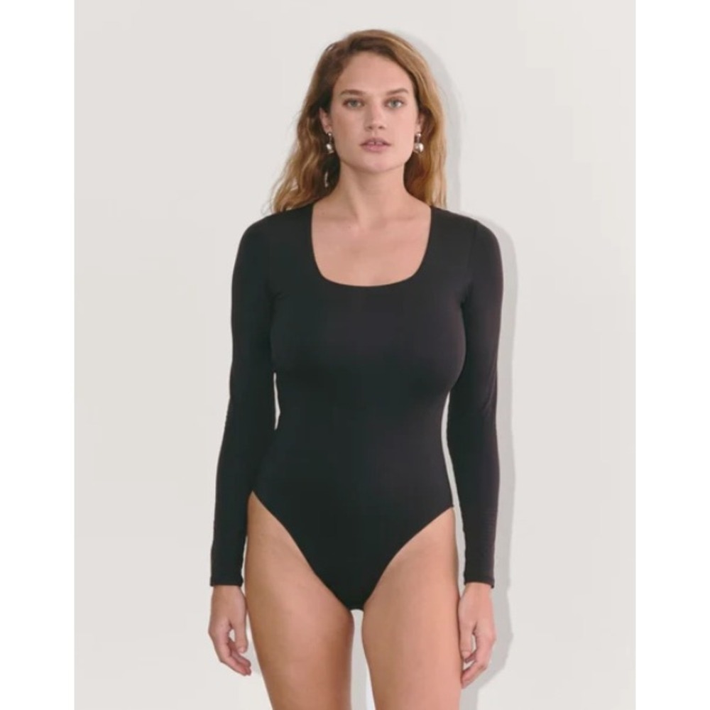 Everlane Long Sleeve Supima Cotton Square Neck Bodysuit Black Medium NWT